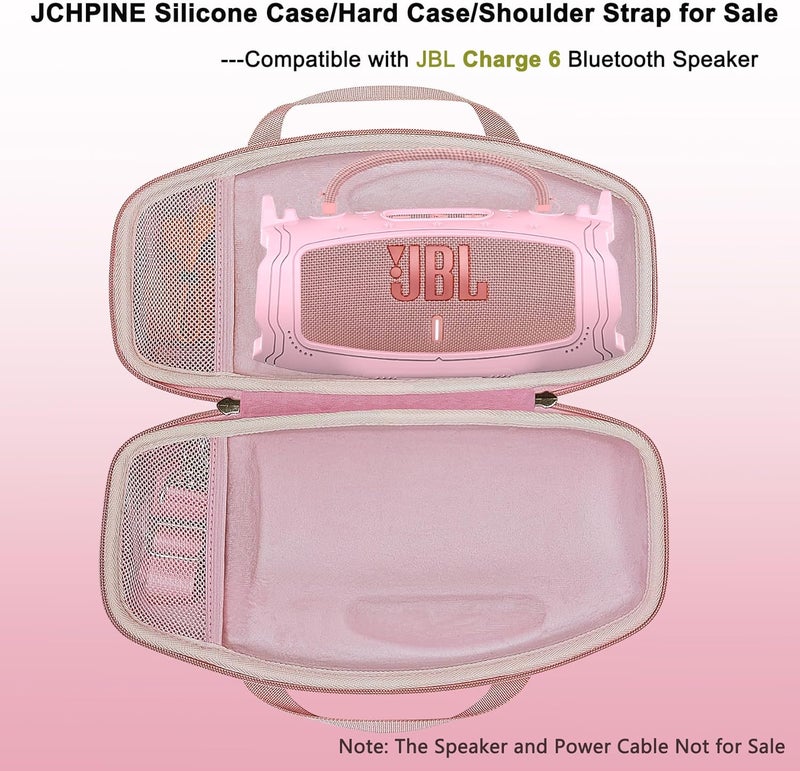 JCHPINE Silicone Cover and Hard Carrying Case for JBL Charge 6 Portable Bluetooth Speaker Accessories, Protective Cases for JBL Charge 6 AI Sound Bluetooth Speaker with Shoulder Strap (Pink) - Image 2